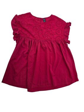 Shein Women's Eyelet Ruffle Sleeve Burgundy Blouse Size Small Cotton Loose Fit
